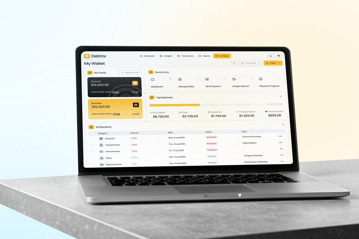 Debtrix — Personal Finance Dashboard, an UI Kit Template by Creative Perspective (Photo 7 of 7)