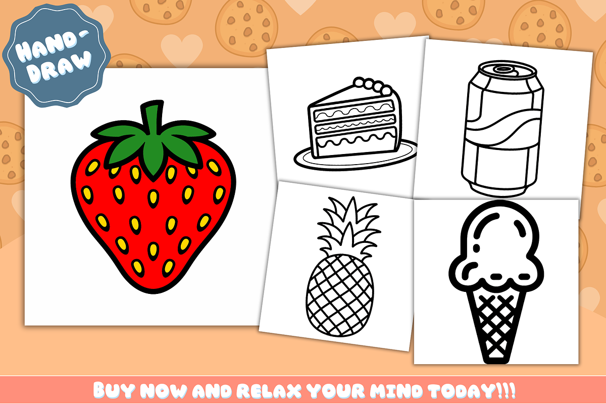 30 Food & Snacks Coloring Pages, a Food Illustration by FunFact (Photo 3 of 3)