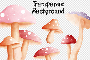 Watercolor Autumn Mushrooms Clipart.