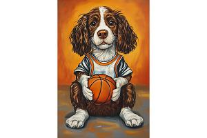 Basketball Springer Spaniel Art, an Animal Illustration by Art Paradise Studios