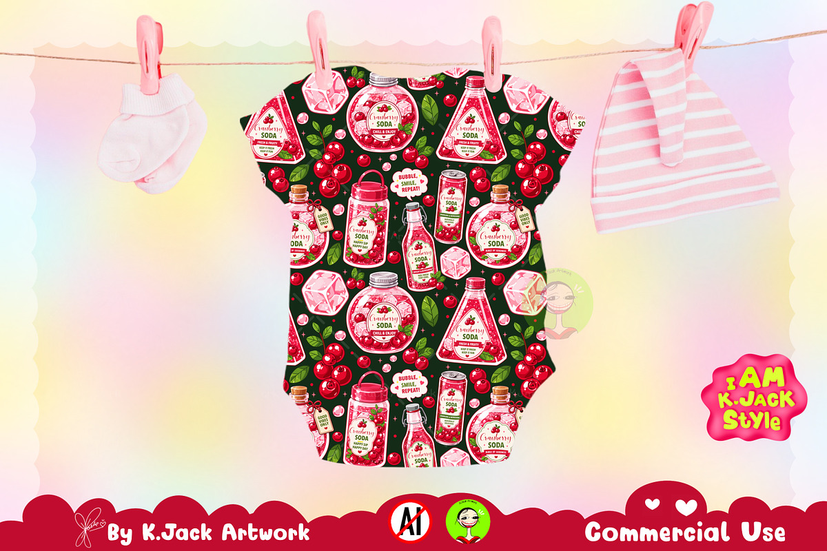 Cute Cranberry Soda Seamless Pattern, a Background Graphic by K.JackArtwork (Photo 5 of 8)