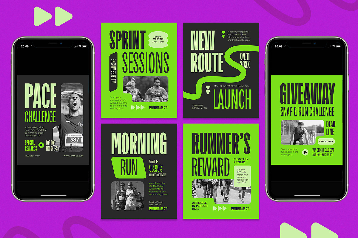 Running Club Instagram Pack, a Social Media Template by Aiyari Graphic (Photo 2 of 3)