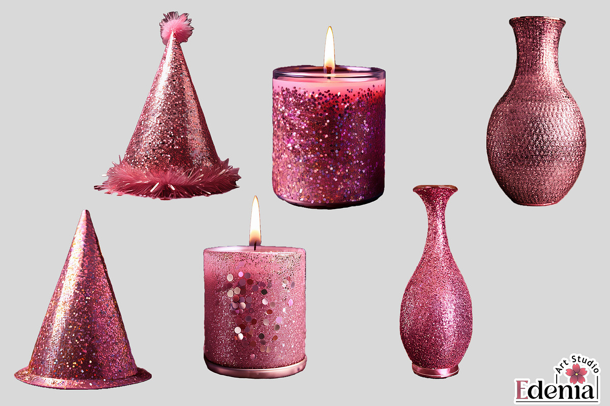 Pink Glitter Party Cliparts, a Seasonal Illustration by EdeniaArtStudio (Photo 3 of 5)