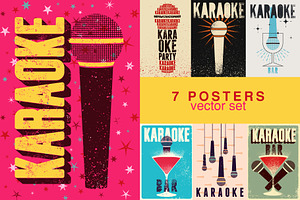 Karaoke grunge vector poster set., an Object Illustration by PoPaShop