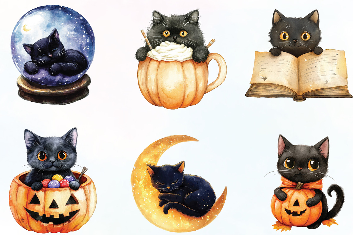 Halloween Black Cat Clipart, an Illustration by CraftArtStudio (Photo 2 of 6)