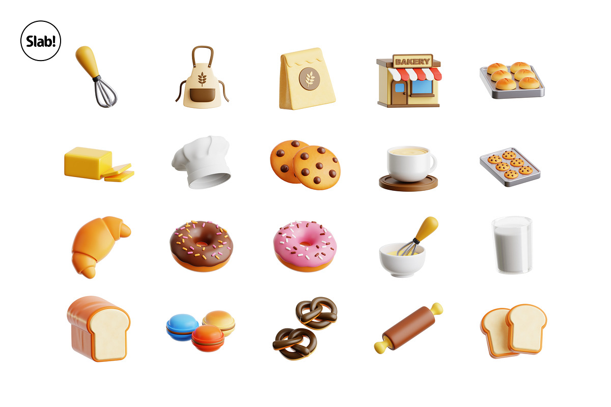 Bakery Shop 3D Icon Set, a Food & Drink 3D Model by SLAB! Design (Photo 4 of 4)