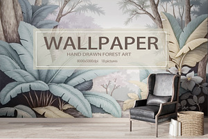 Abstract Forest Art Wallpaper Set, an Illustration by fei long