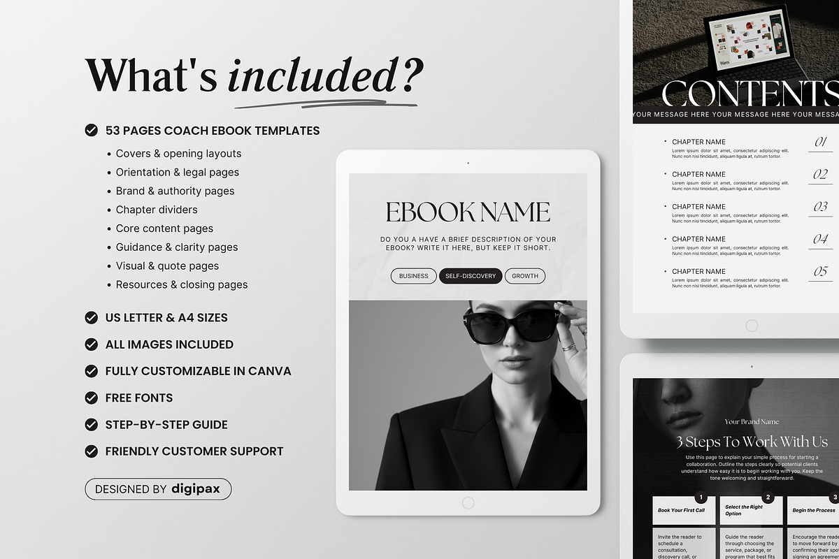 Coaching Ebook Template Canva Black, a Magazine Template by DigiPax (Photo 2 of 11)