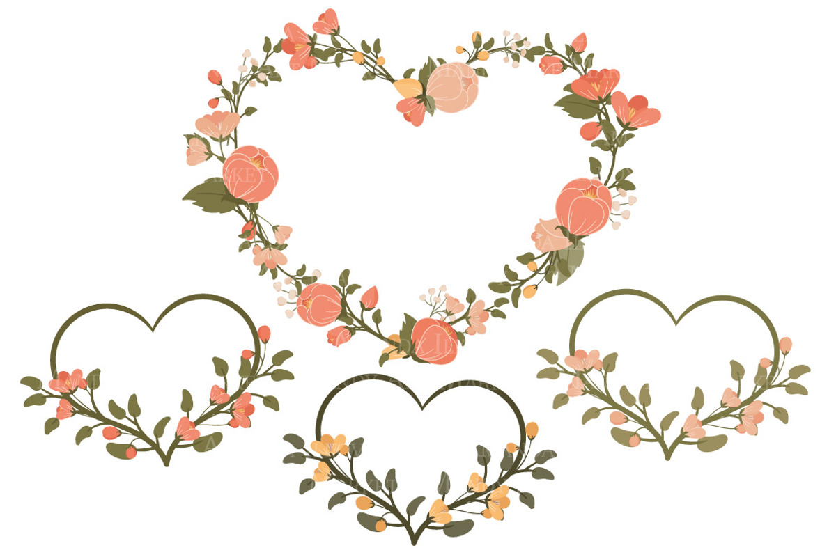 Peach Floral Heart Wreath Clipart, an Illustration by Amanda Ilkov (Photo 3 of 5)