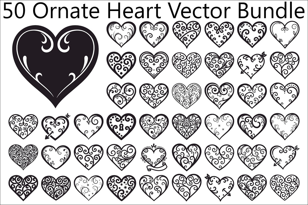Ornate Heart Vector Bundle, an Illustration by Designs_River (Photo 1 of 51)
