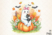 Halloween Fall Ghost Cat Boho Flower, an Illustration by DreamArtGraphic (Thumbnail 1 of 4)