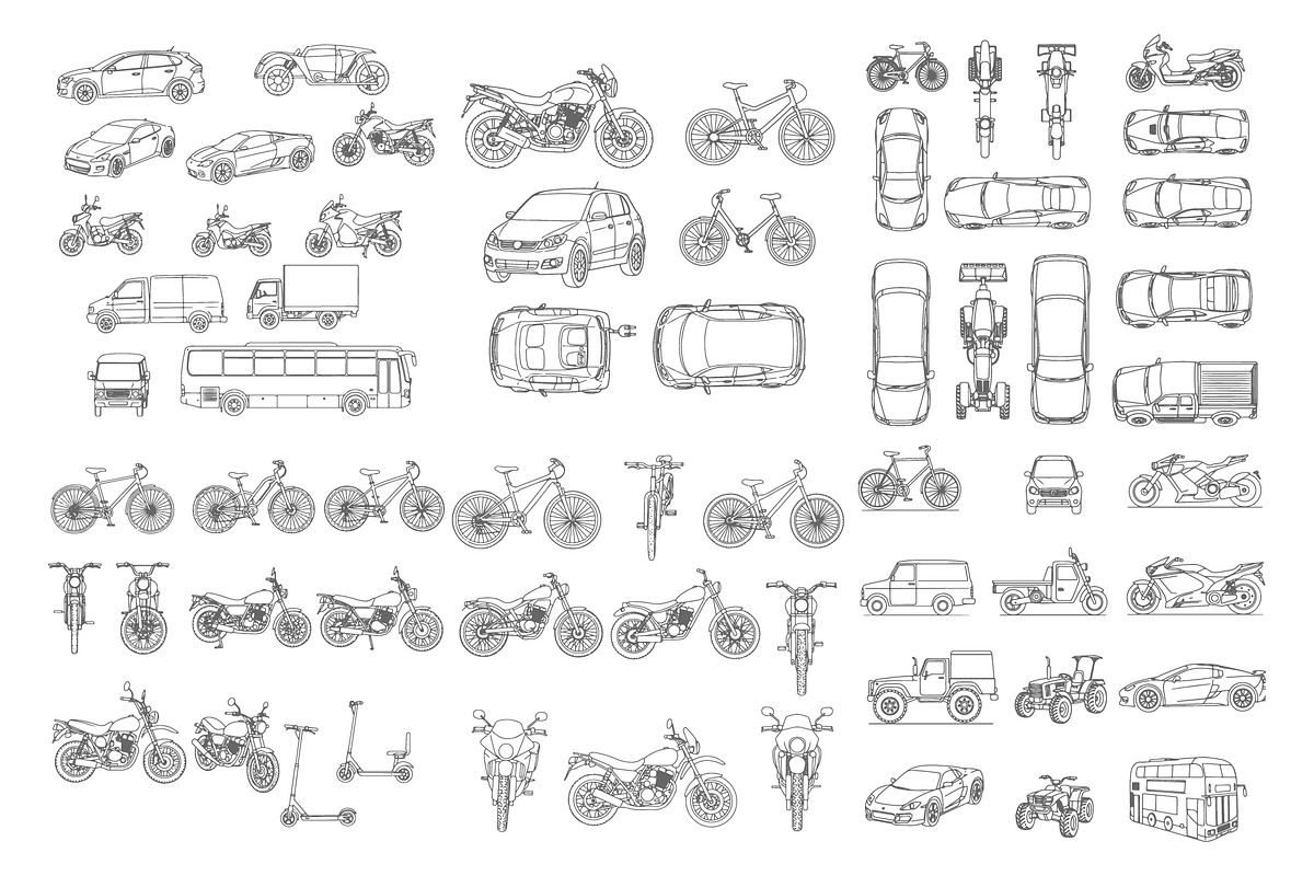 Vehicles and Transportation Line Art, a Transportation Illustration by MkStudio (Photo 2 of 3)