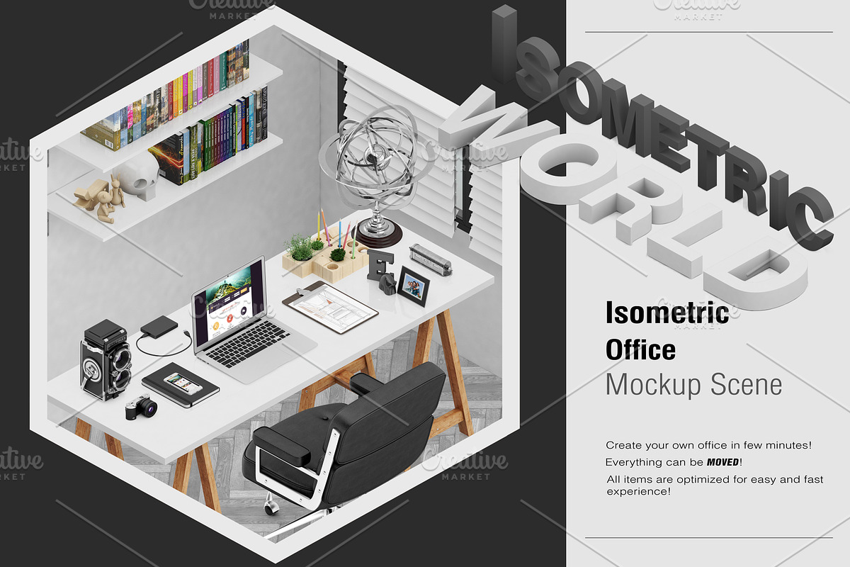 Isometric Office Scene Mock-up, an iPhone Mockup by IsometricWorld (Photo 1 of 7)