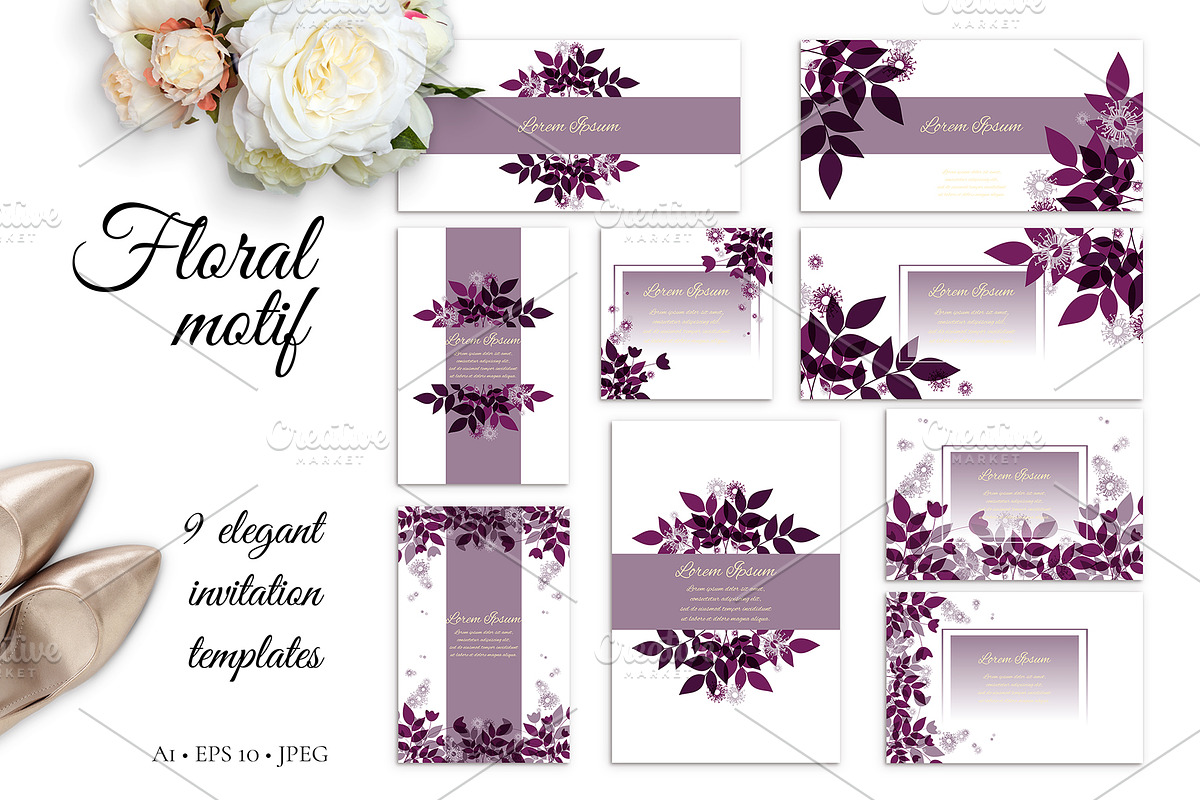 Floral Motif, invitation templates, an Illustration by NKTN graphics