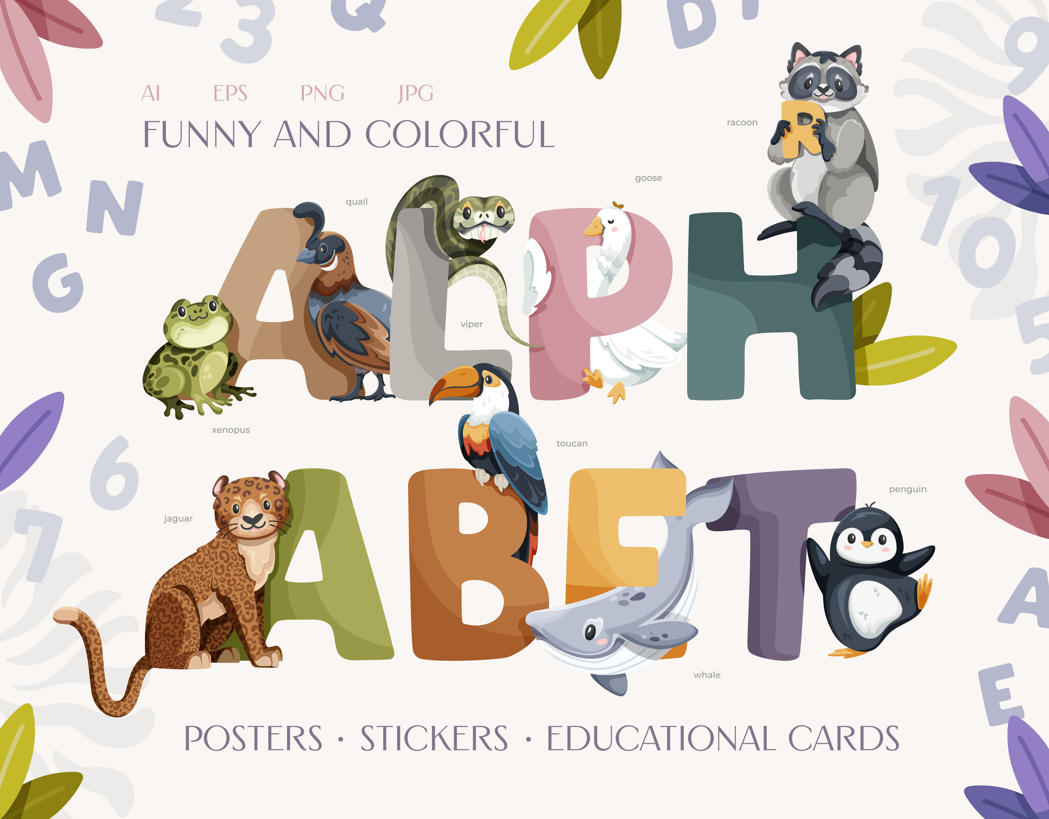 English alphabet posters for kids, an Animal Illustration by Alina Kruss