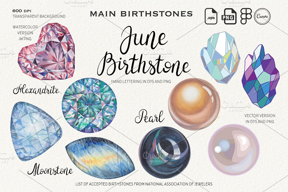 Watercolor Birthstones Crystal Set, an Illustration by Alena Solonshchikova (Photo 9 of 17)