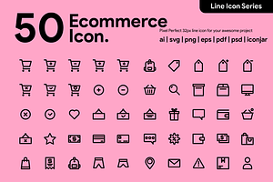 50 Ecommerce Line Icon, an Outline Icon by Kawalan Studio