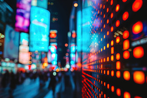 A city street illuminated by vibrant, a Photo by Iftikhar Alam
