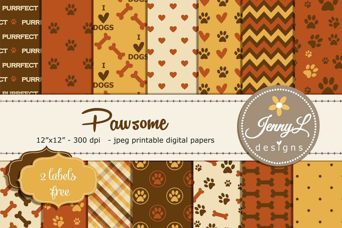 Dog Digital Papers, a Pattern Graphic by JennyL Designs (Photo 1 of 4)