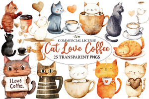 Cat Silhouette Love Coffee Clipart, an Illustration by Designworld