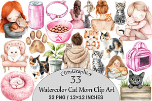 Watercolor Cat Mom Clip Art, an Illustration by CitraGraphics