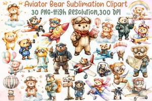Aviator Bear Sublimation Clipart, an Illustration by Sublimation Artist