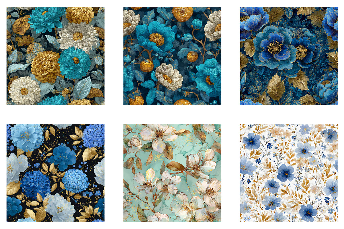 Blue and Gold Floral Pattern, a Pattern Graphic by CreationArt (Photo 4 of 5)