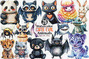 Watercolor Cute Evil Animals Clipart, an Illustration by Canvas Craft (Thumbnail 1 of 7)