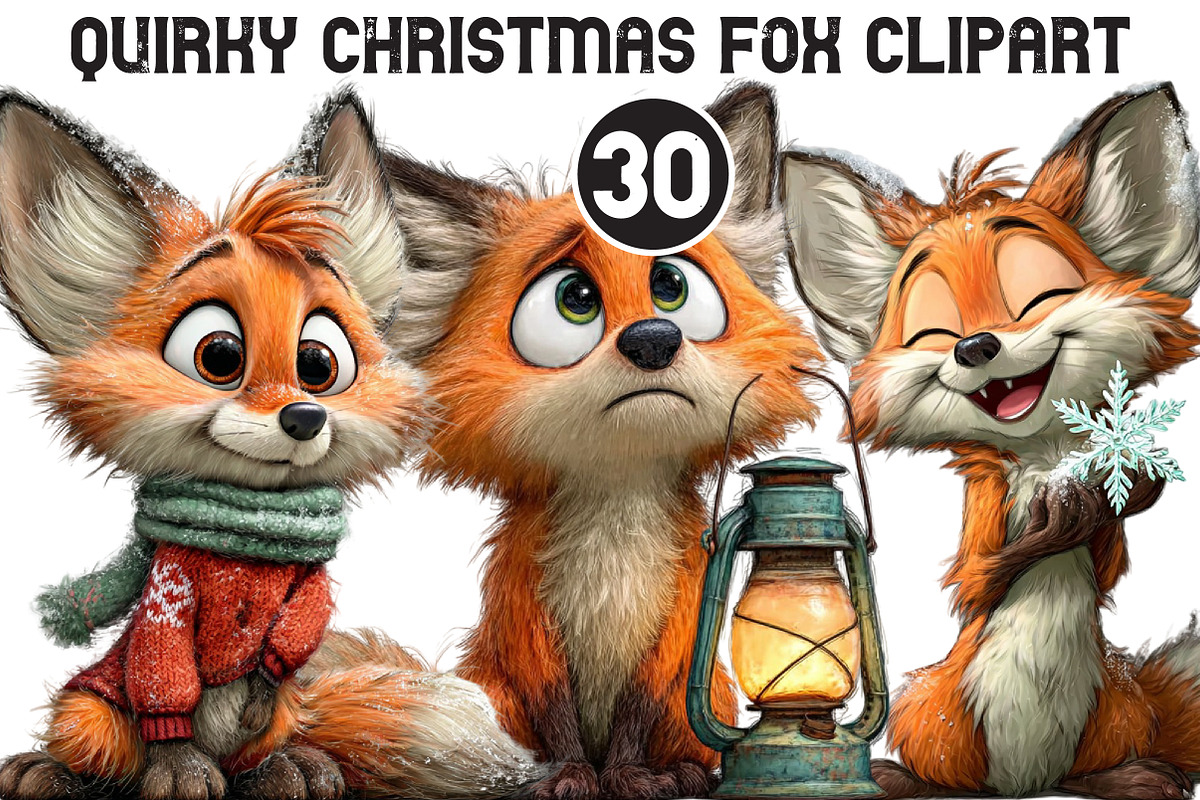 Quirky Christmas Fox Clipart, an Illustration by Black Bird Studio (Photo 1 of 6)