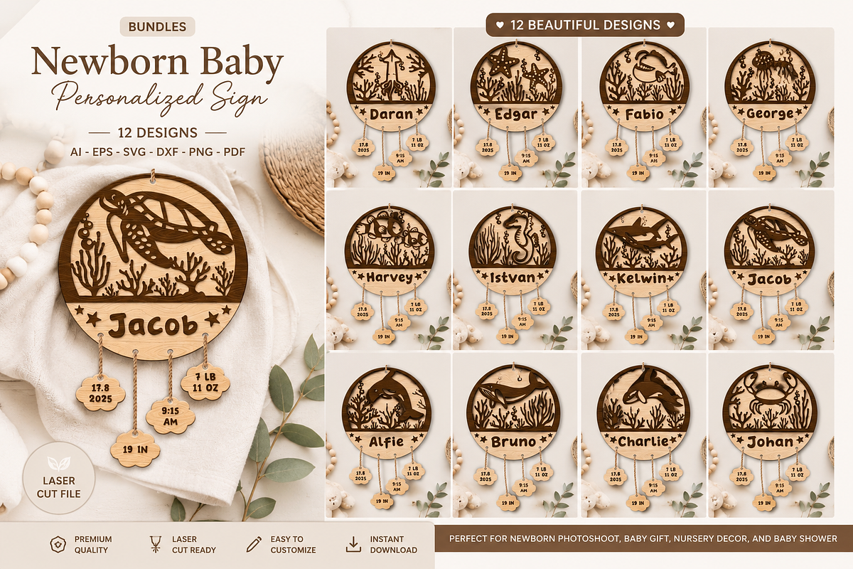 Newborn Baby Personalized Sign, an Object Graphic by OTVEY DESIGN (Photo 1 of 13)