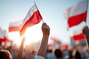 People waving Polish flags, a Person Photo by MistyDay