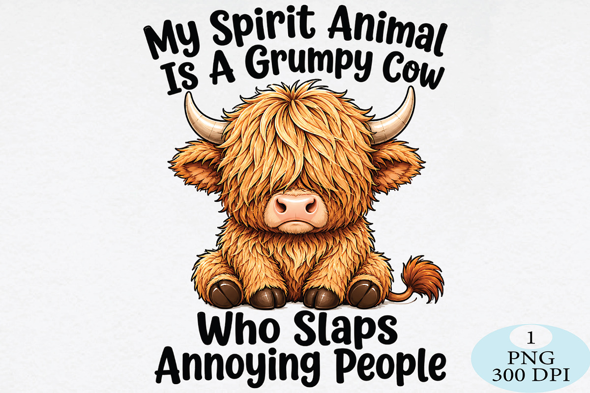 Funny Grumpy Highland Cow PNG, a Seasonal Illustration by Daily.Designs (Photo 1 of 5)