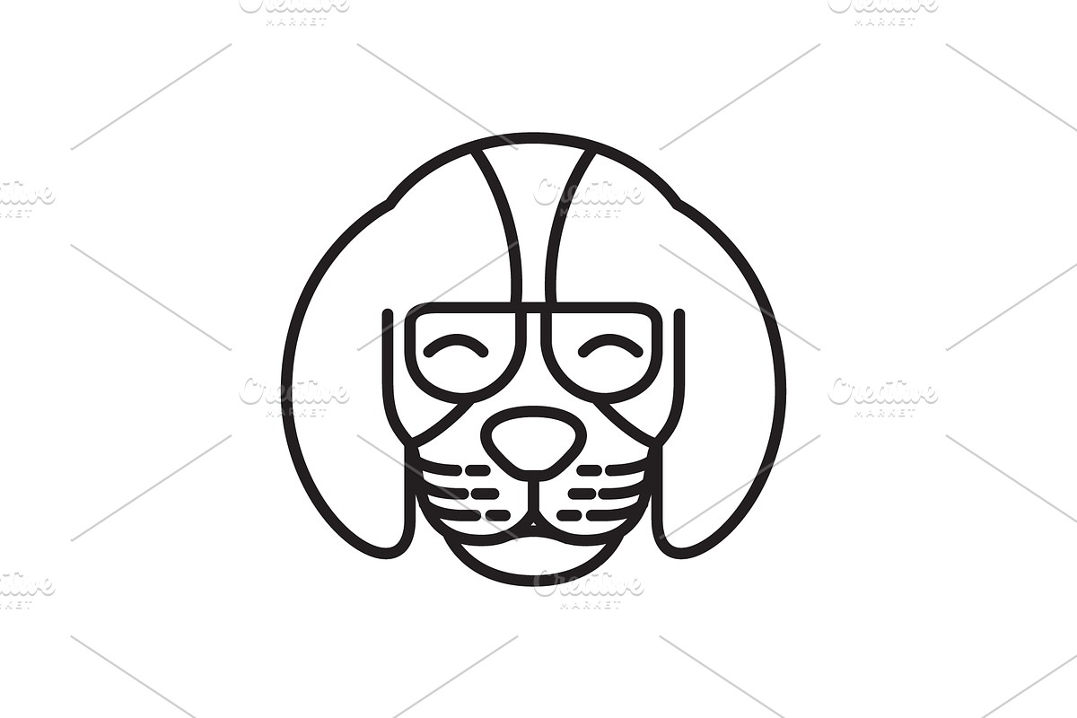 dog wearing sunglasses line logo, a Branding & Logo Template by devastd