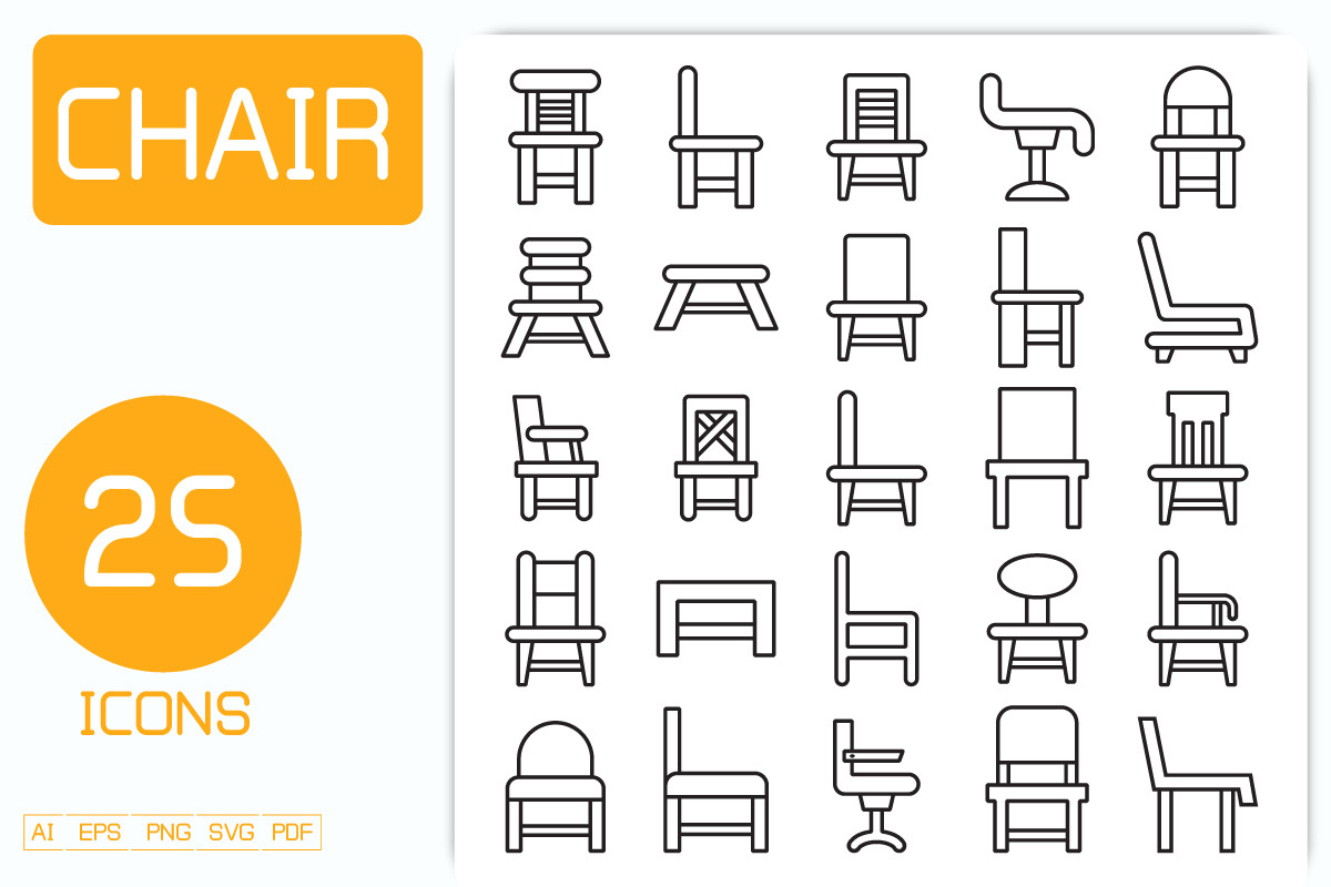 Chair Icons Illustration Set, an Outline Icon by Designfour | Creative ...