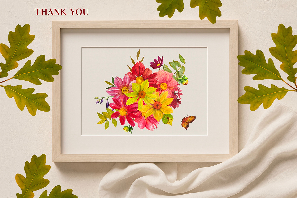 Watercolor Fall Dahlia flowers, a Seasonal Illustration by DiashaArt (Photo 13 of 13)