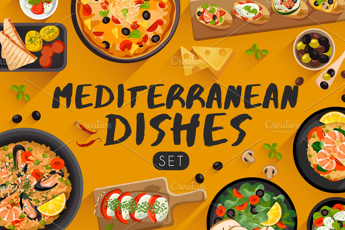 Big Set of Mediterranean Cuisine, an Object Graphic by Daraon (Photo 1 of 5)