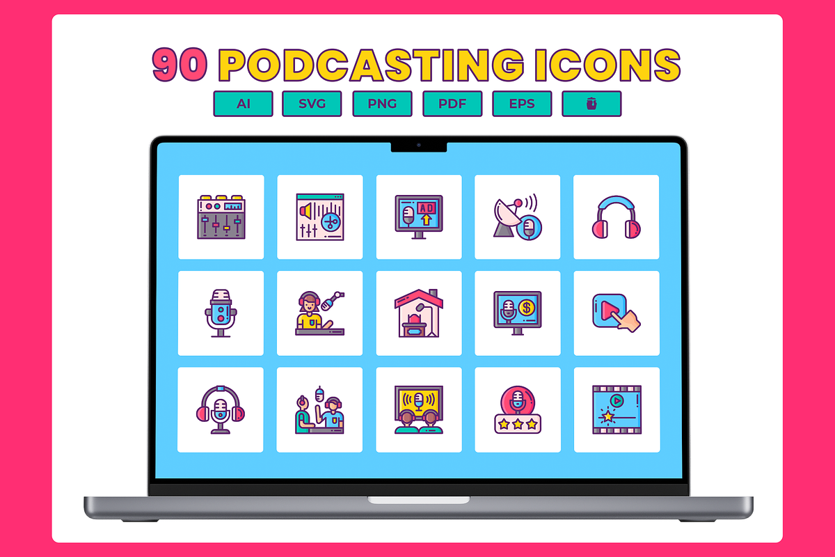90 Podcasts Icon Set Icons, a Solid Icon by Flat Icons (Photo 1 of 7)