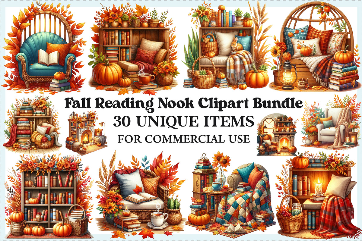 Fall Reading Nook Clipart Bundle, an Illustration by Craft Nest (Photo 1 of 5)