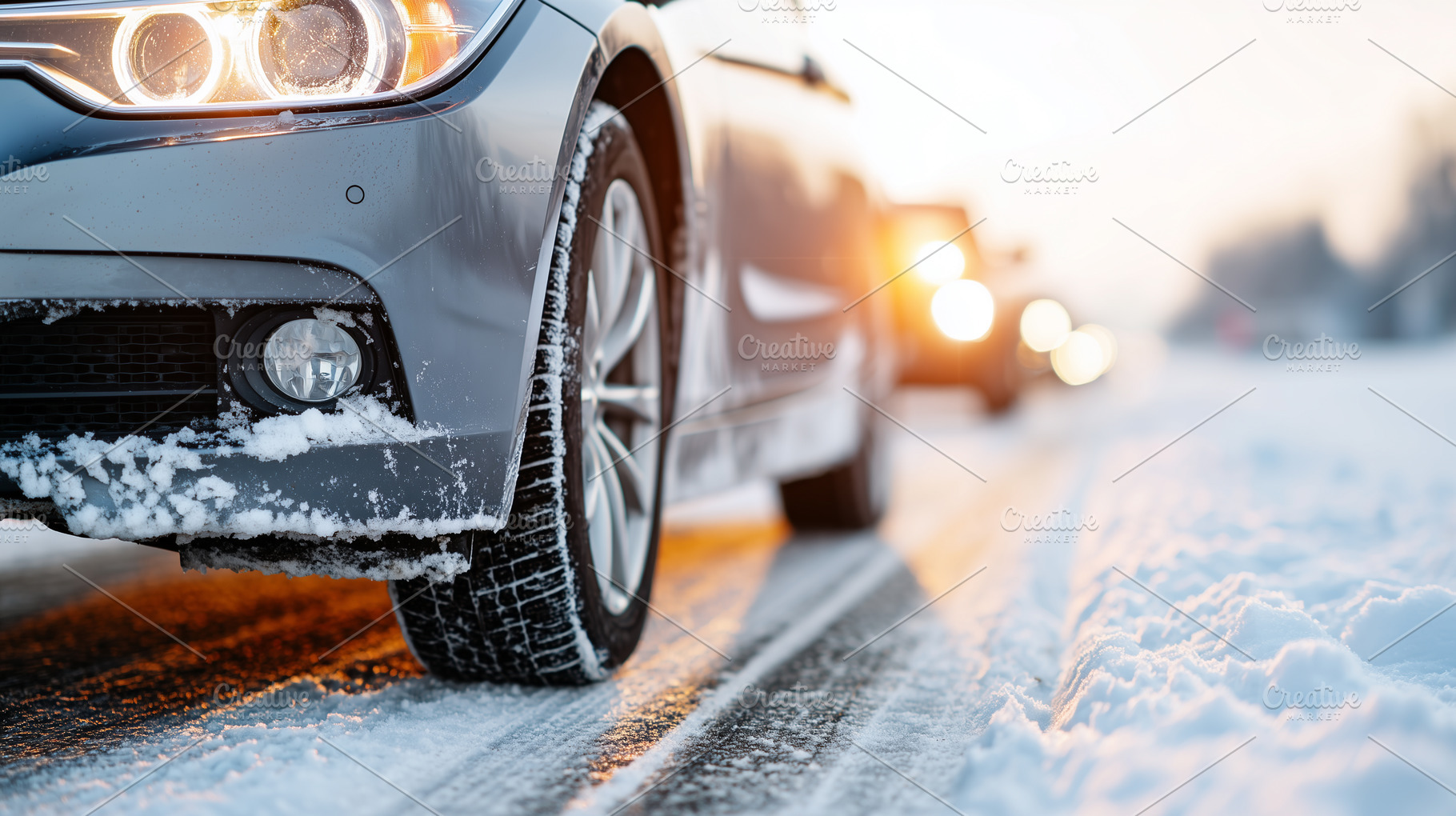 Cars driving on a snowy and icy, a Transportation Photo by MistyDay