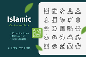 25 Islamic Outline Icon Pack, an Outline Icon by Bilicube Studio