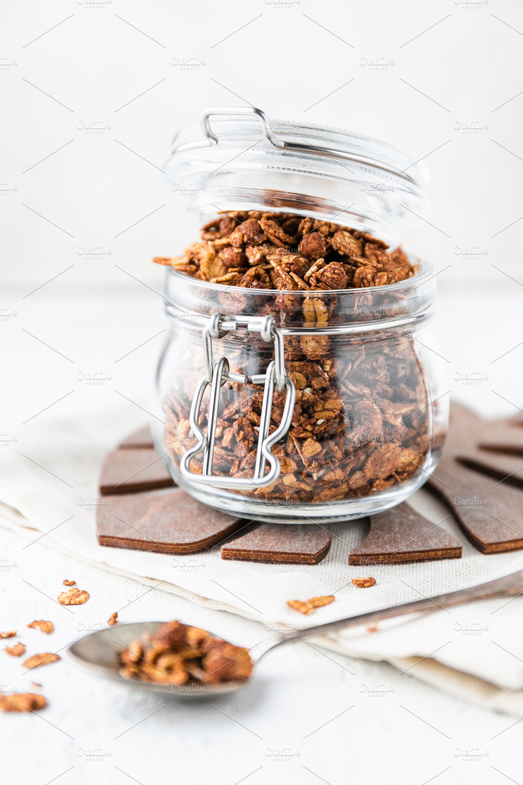 Granola or baked oat flakes with cho, a Food & Drink Photo by Edalin's Store