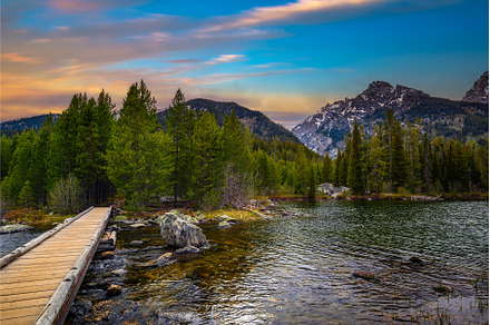 Sunset over Taggart Lake and Grand, a Nature Photo by Nick Fox