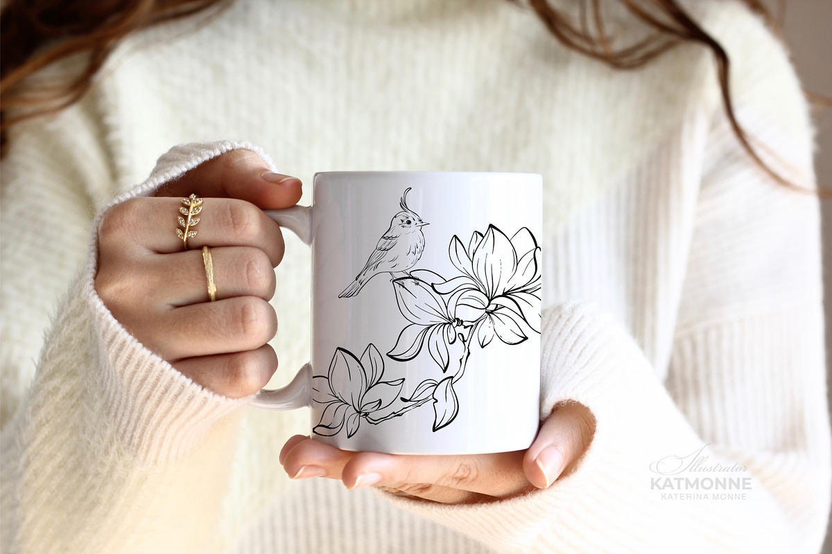 Magnolia Line Art Botanical Vector, a Decorative Illustration by katmonne (Photo 10 of 13)