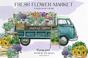 Watercolor flower shop truck cart, an Object Illustration by yana.fefelova (Thumbnail 1 of 6)