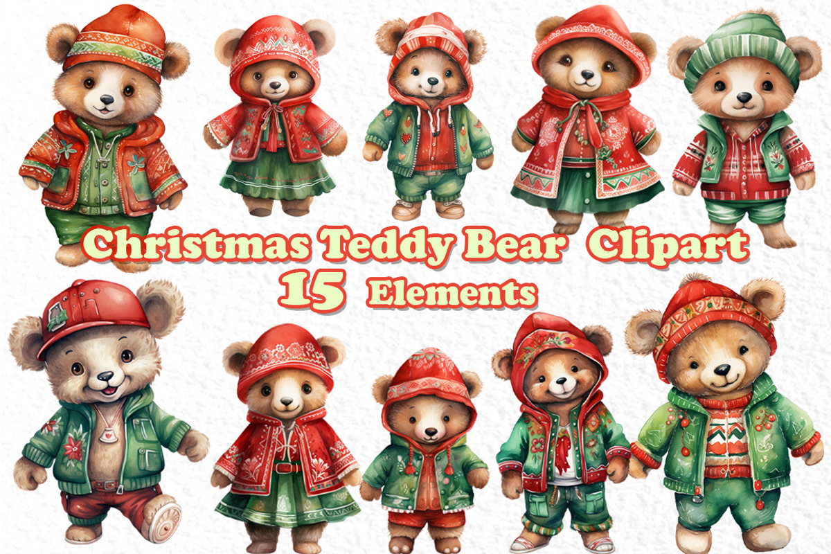 Christmas Teddy Bear Clipart,Xmas, an Animal Illustration by vivastarkids (Photo 1 of 4)