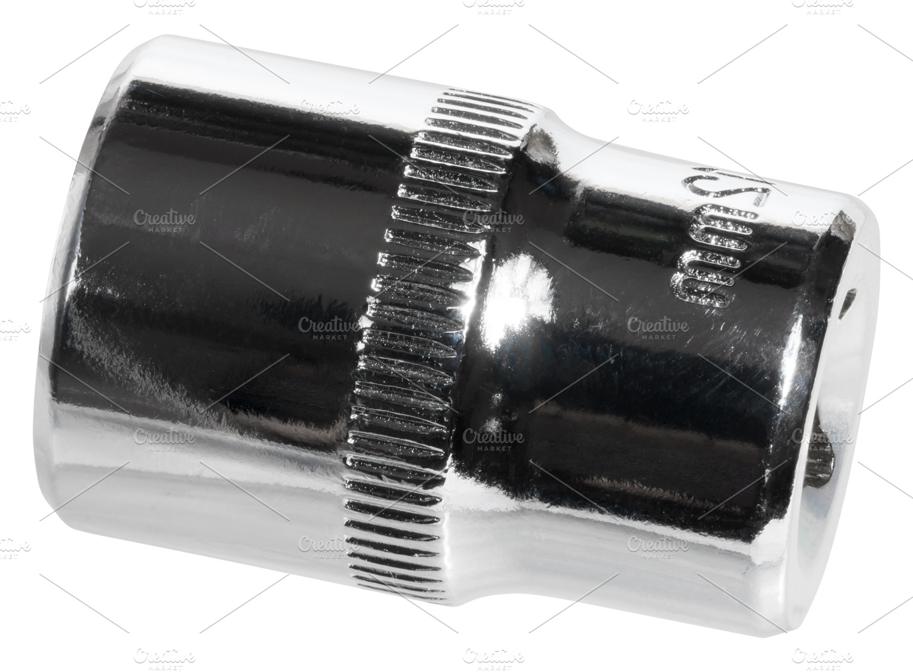 A shiny, chrome plated metal socket wrench head, an essential ha, an Industrial Photo by ndanko