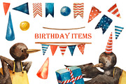 Bird's Birthday - Watercolor Clipart, an Animal Illustration by Mashamashastu (Thumbnail 4 of 12)