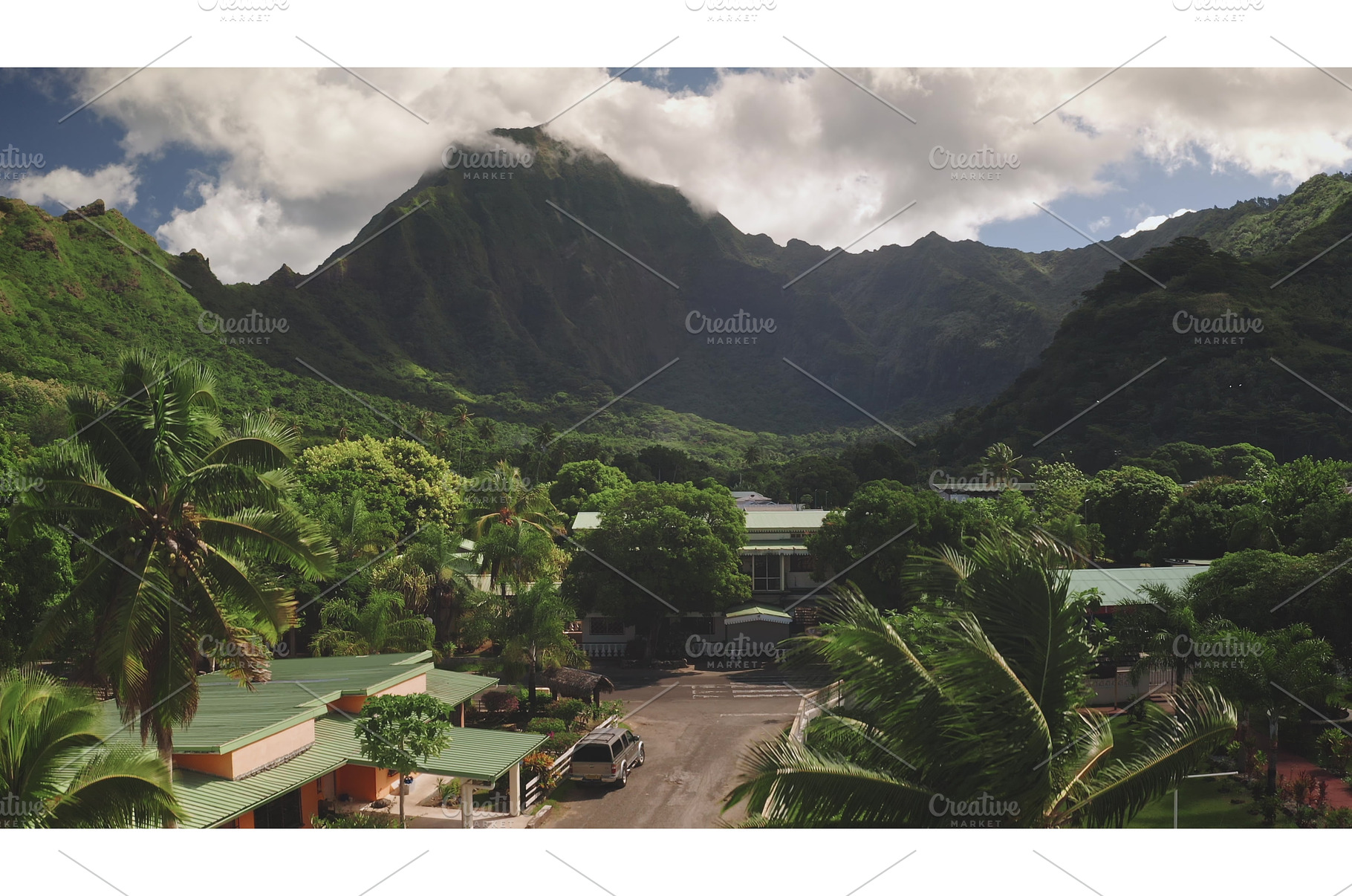 Lush tropical island resort nestled, a Nature Photo by Goinyk