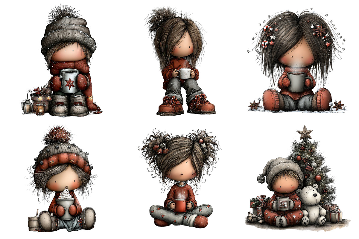 Holiday Girls with Mugs Clipart, an Illustration by Daily.Designs (Photo 4 of 5)