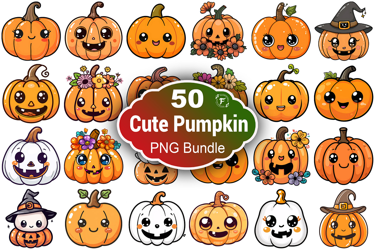 Cute Pumpkin Clipart, a Seasonal Illustration by Forhadx5 (Photo 1 of 9)